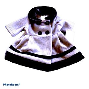 New! Grey Black Felt Velvet Winter Preppy Dress‎ Coat 3m